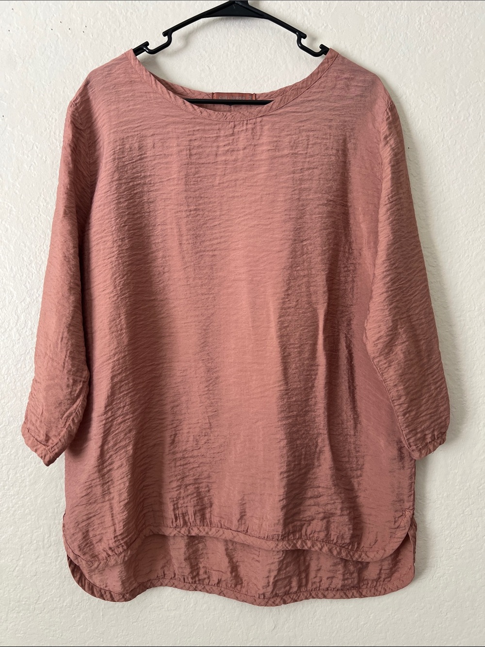 EUC CUT LOOSE Relaxed Three-Quarter Sleeve Tunic Top - Dusty Rose M